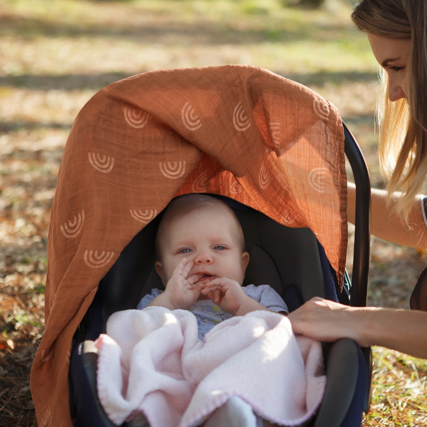 Meracorallo Muslin Baby Car Seat Cover, Boho Rainbow Infant Carrier Cover Lightweight Breathable Soft Carseat Canopy For Baby Bo