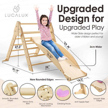 6 In 1 Toddler Climbing Toys Indoor - Safe Montessori Climbing Set With Foldable Pikler Triangle Ladder, Reversible Baby Climber