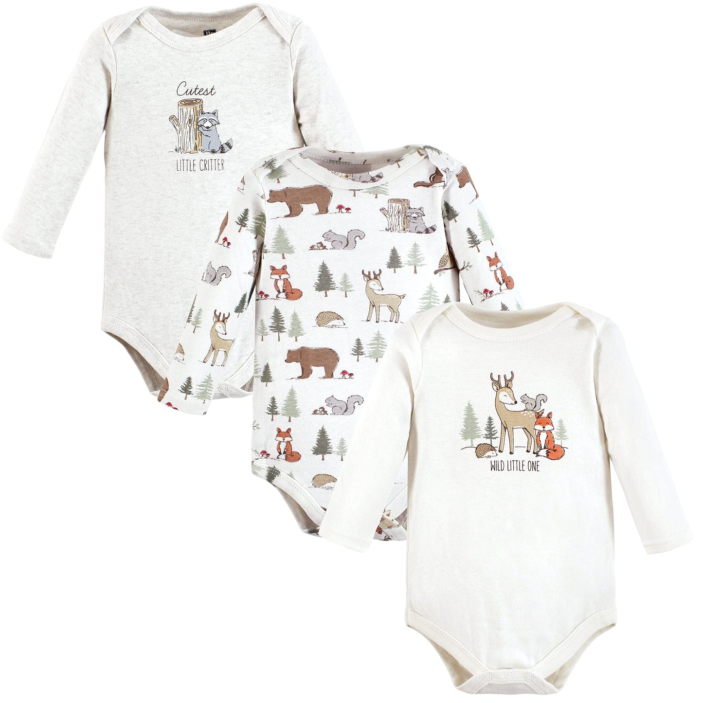 Hudson Baby Unisex Baby Cotton Long-Sleeve Bodysuits Forest Animals 3-Pack, 9-12 Months