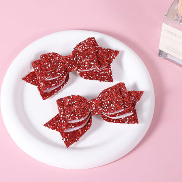 Cute 4' Sparkly Glitter Red Hair Bows For Girls Boutique Alligator Clips Hair Barrettes Glittery Sequin Cheer Pins,Teens Toddle