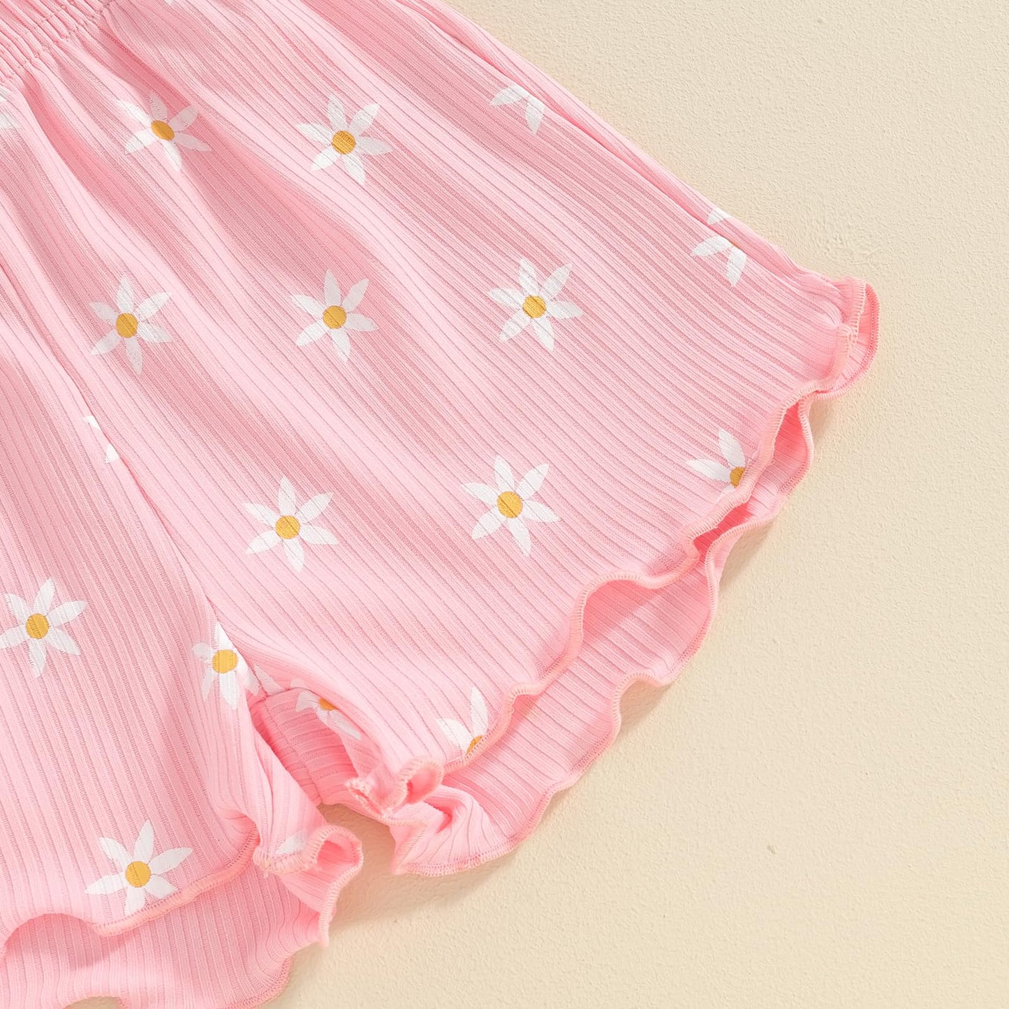 Kupretty Toddler Baby Girl Summer Clothes Ruffle Ribbed Knit Short Sleeves T-Shirt Tops + Shorts Cute Outfits Set (T-Pink Floral