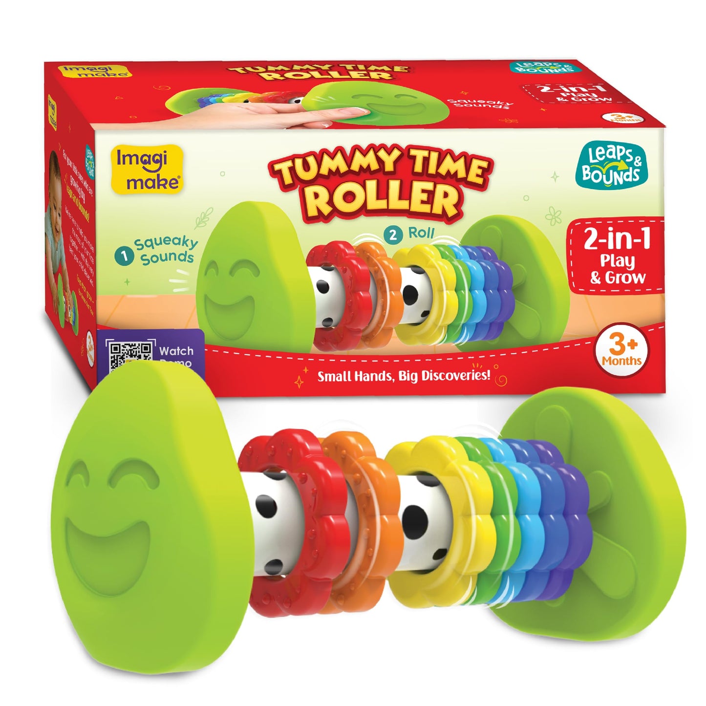Imagimake Tummy Time Roller | Leaps & Bounds Baby Toys for 3+ Months | Early Learning Toy for Toddlers & Infants | 2-in-1 Play &