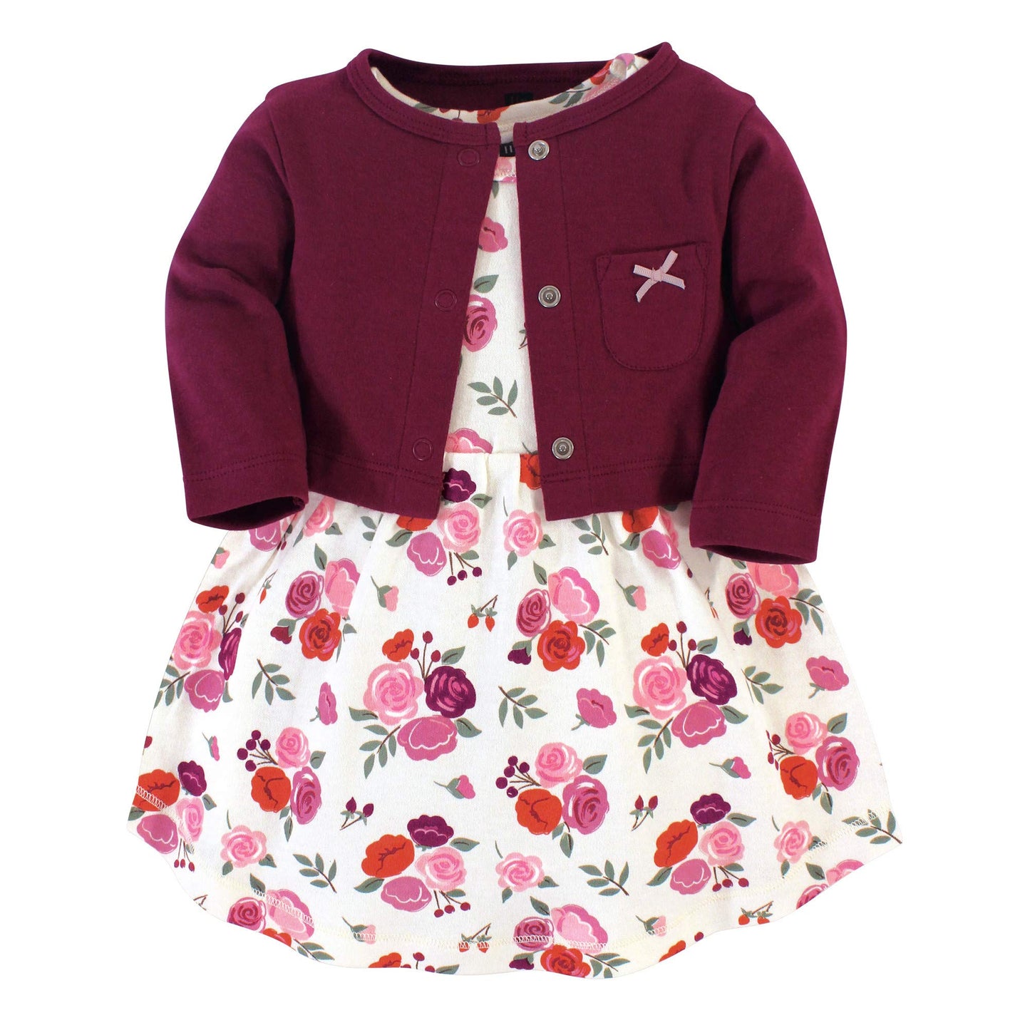 Hudson Baby Baby Girls Cotton And Cardigan Set Casual Dress, Fall Floral, 4T Us