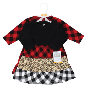 Hudson Baby Infant And Toddler Girl Cotton Dresses, Buffalo Plaid Leopard, 9-12 Months