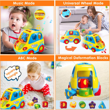 Baby Toys for 1 Year Old Boy Girl Gift Musical Bus Baby Toys 6-12 12-18 Months Toddler Toys Early Learning Montessori Toys for 1