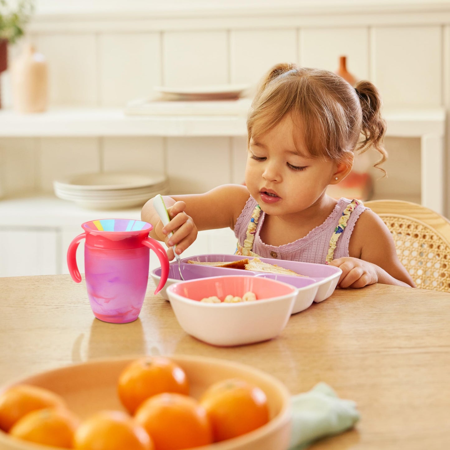 Munchkin Miracle 360 Trainer Sippy Cup With Handles, Spill Proof, 7 Ounce, Tropical Swirl, Pink Multi