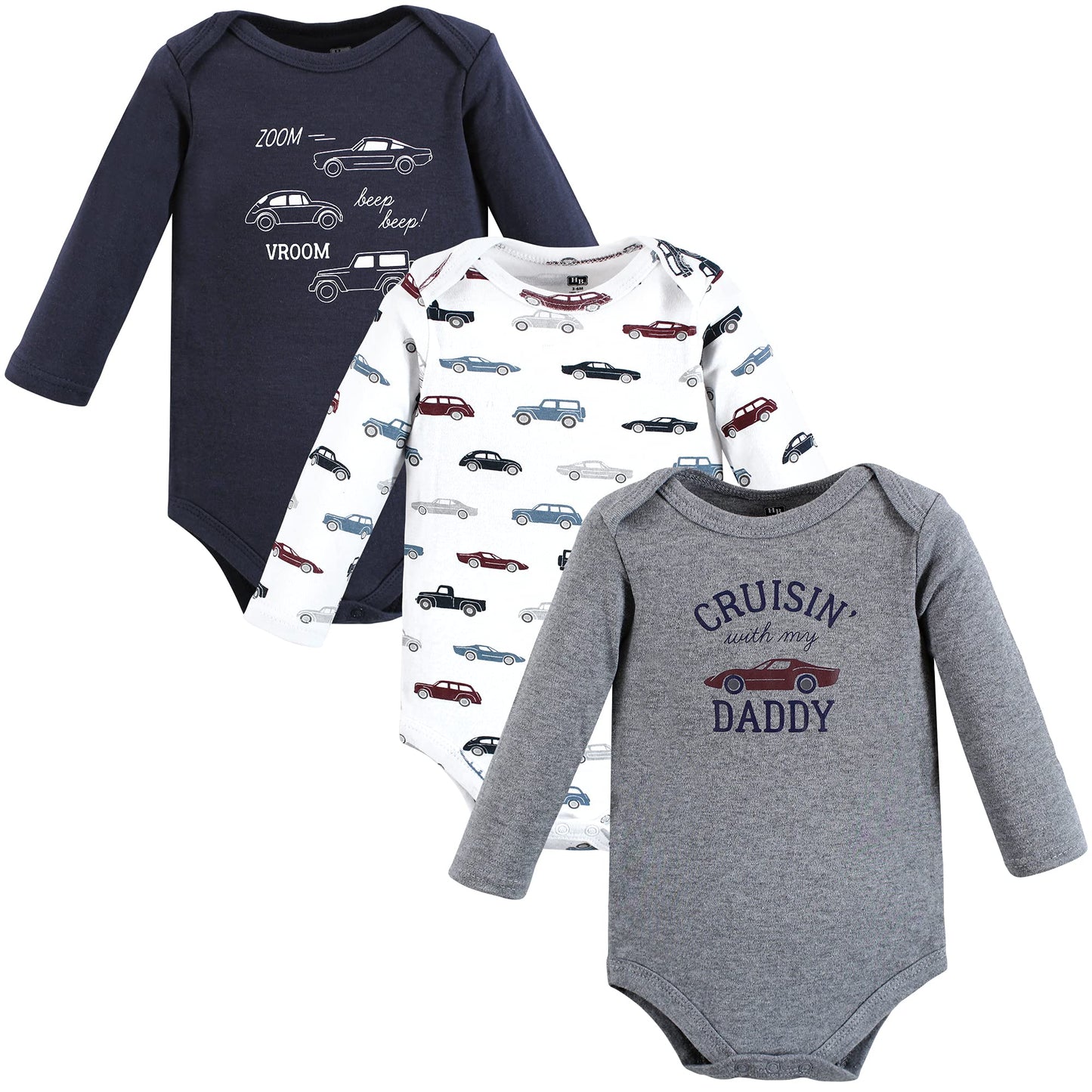 Hudson Baby Unisex Baby Cotton Long-Sleeve Bodysuits Cars 3-Pack, 12-18 Months