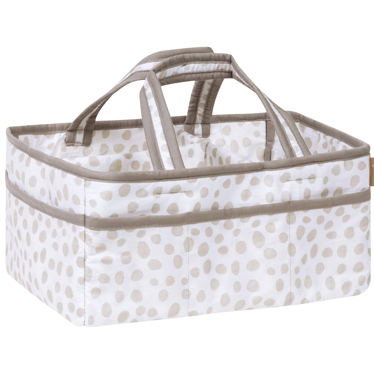 Sydney Storage Caddy-Dalmatian Dot Body and Handles, Dalmatian Dot Lining, Solid Gray Trim, Grays, White, Two Handles, 12 in x 6