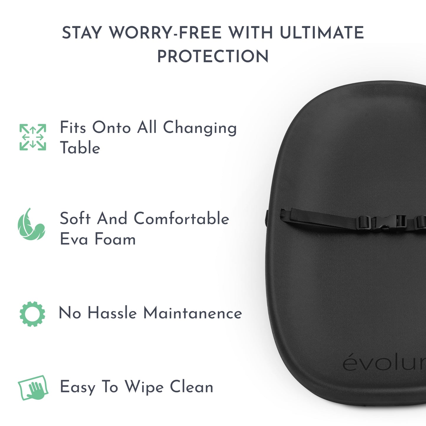 Evolur Eva Baby Changing Pad In Black, Soft, Lightweight And Portable Changing Pad, Fits All Changing Table, Waterproof Firm Pad