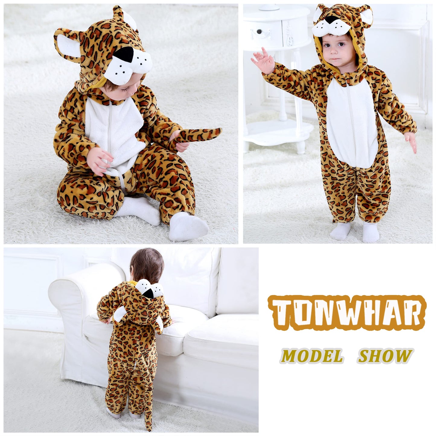 Tonwhar Kids' And Toddlers' Infant Tiger Dinosaur Animal Fancy Dress Costume Outfit Hooded Romper Jumpsuit (6-12 Months/Height:2