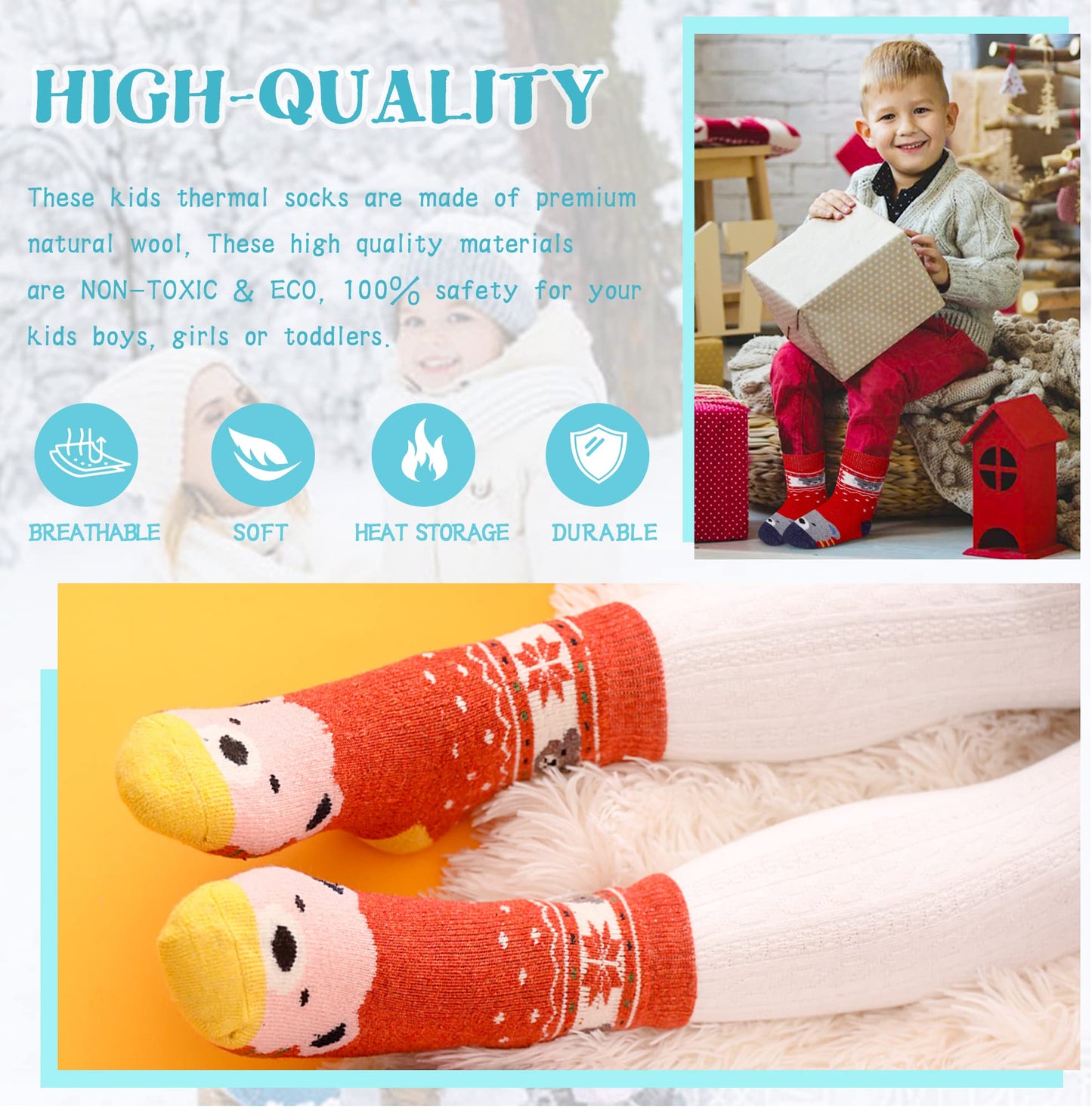 Eocom 6 Pairs Children'S Winter Warm Wool Animal Crew Socks Kids Boys Girls Socks (6 Pairs Bear, 4-7 Years)