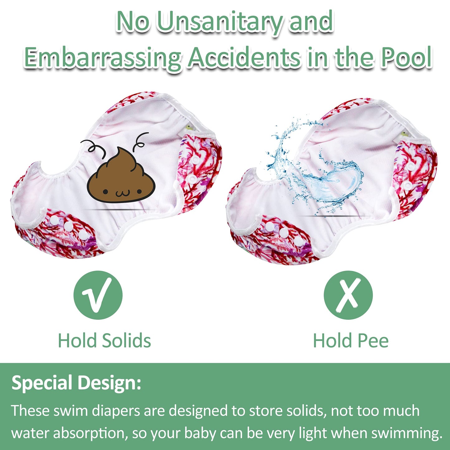 Wegreeco Baby & Toddler Snap One Size Adjustable Reusable Baby Swim Diaper (Coral, Small, 3 Pack)