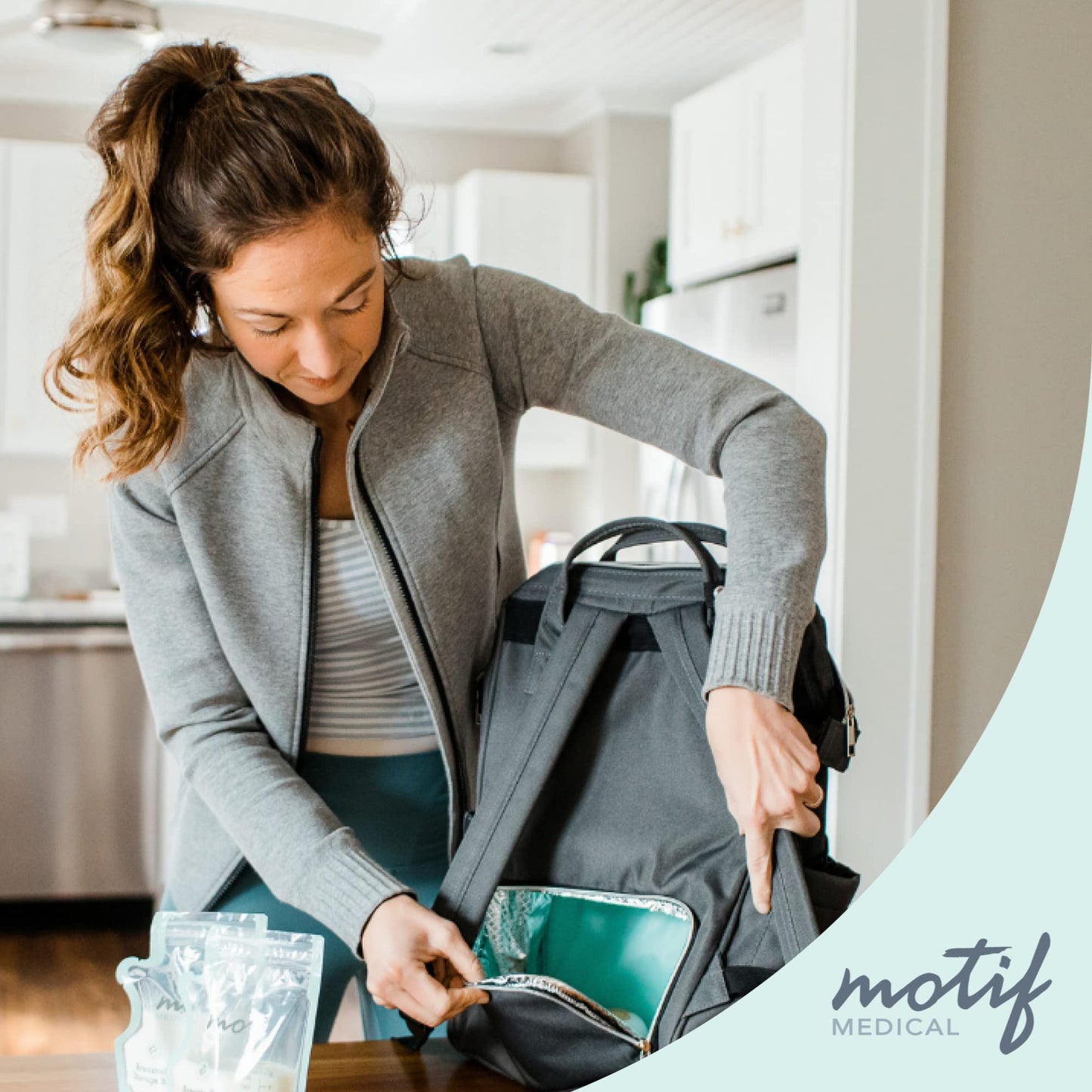 Motif Medical, Maternity Backpack, Insulated Nursing Bag For Breast Pump, Breast Milk, Feeding Bottle - Grey