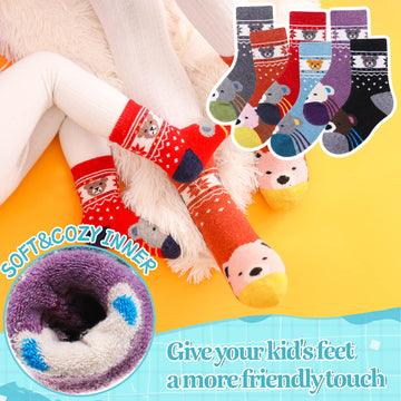 Eocom 6 Pairs Children'S Winter Warm Wool Animal Crew Socks Kids Boys Girls Socks (6 Pairs Bear, 4-7 Years)
