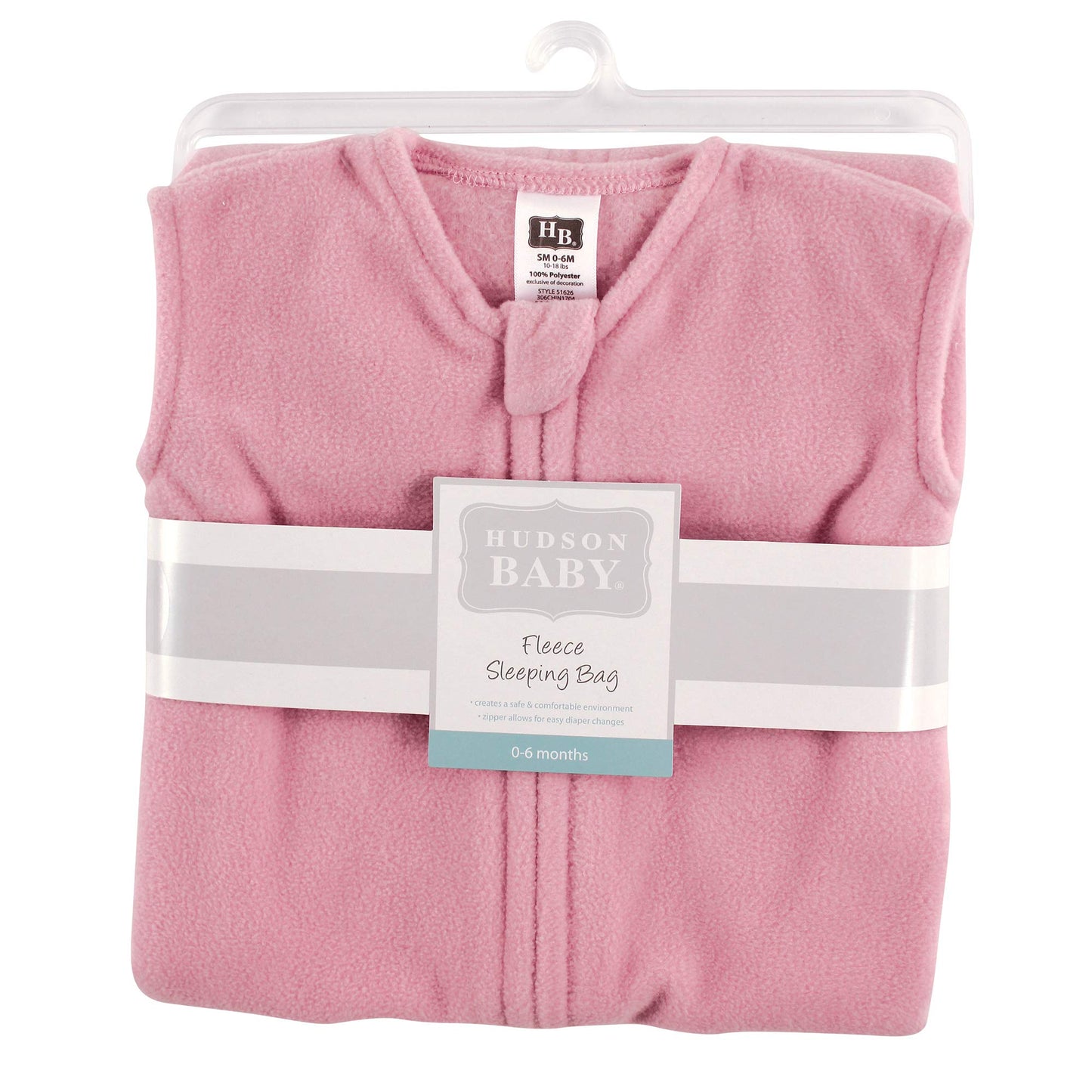 Hudson Baby Unisex Baby Plush Sleeping Bag, Sack, Blanket, Solid Light Pink Fleece, 6-12 Months