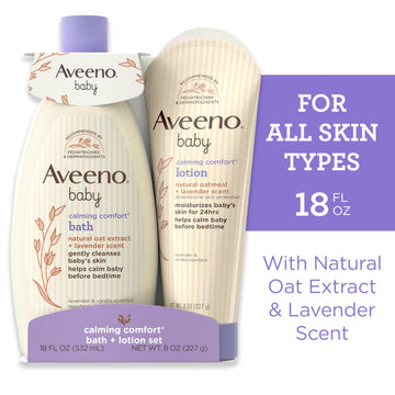 Aveeno Baby Calming Comfort Bath & Lotion Set, Nighttime Baby Skin Care Products With Natural Oat, Lavender & Vanilla Scents, Pa