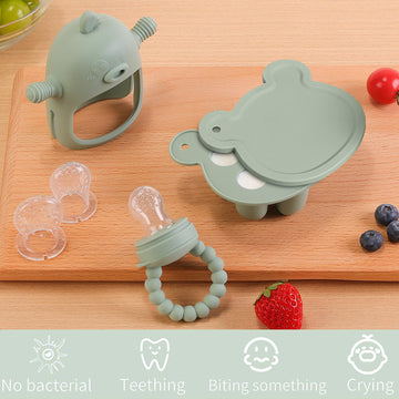 Baby Fruit Food Feeder Breastmilk Popsicle Molds For Teething Relief - 3 Pack Feeding Sets - 1 Freezer Tray With Lid & 1 Teether