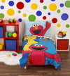 Sesame Street Best Friends Blue, Red, Yellow 4 Piece Toddler Bed Set - Comforter, Fitted Bottom Sheet, Flat Top Sheet, Reversibl
