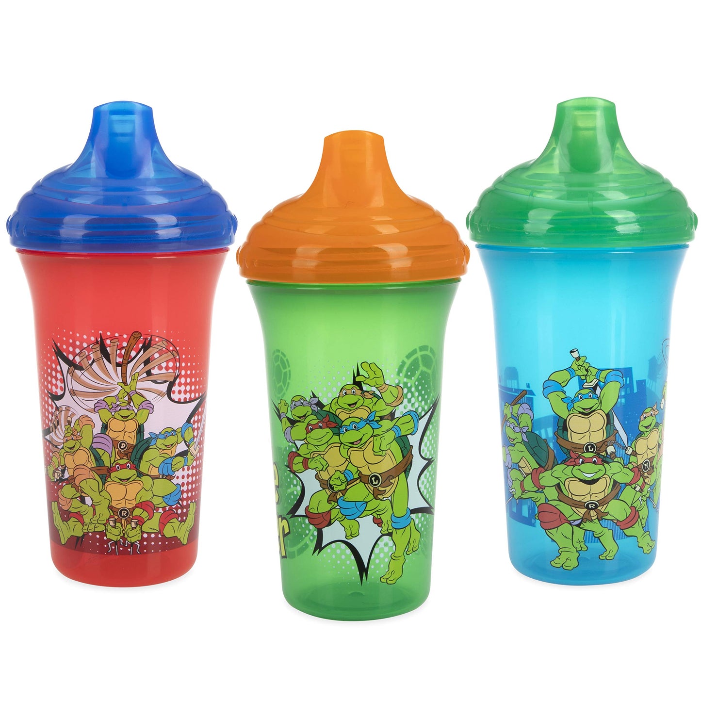 Nuby 3 Piece No Spill Easy Sippy Cups With Vari-Flo Valve Hard Spout, Nickelodeon Teenage Mutant Ninja Turtles, 9 Oz