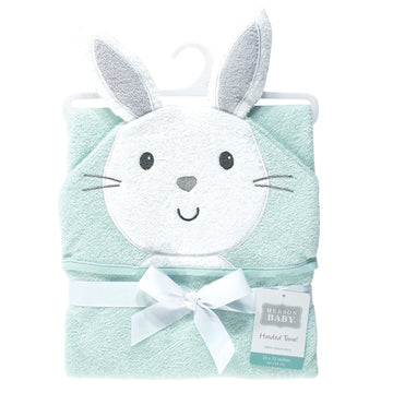 Hudson Baby Unisex Baby Cotton Animal Face Hooded Towel, Mint Bunny, One Size