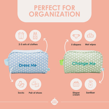Easy Baby - Diaper, Bottle, And Supplies - Organizer Pouches - Change, Feed, And Dress Me (4 Pack Laguna) | Organizing Packing T