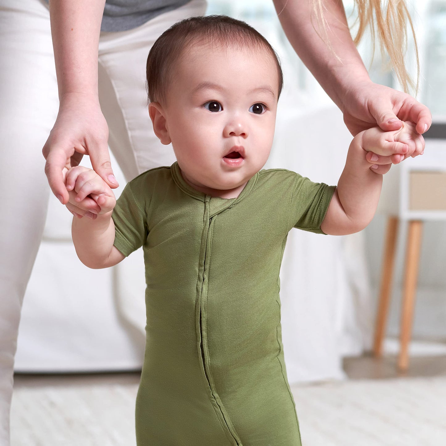 Gerber Unisex Baby Buttery-Soft Short Sleeve With Viscose Made Eucalyptus Romper, Moss, 12 Months Us