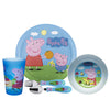Zak! Peppa Pig - 5-Piece Dinnerware Set - Durable Plastic & Stainless Steel - Includes Tumbler, 8-Inch Plate, 6-Inch Bowl, Fork
