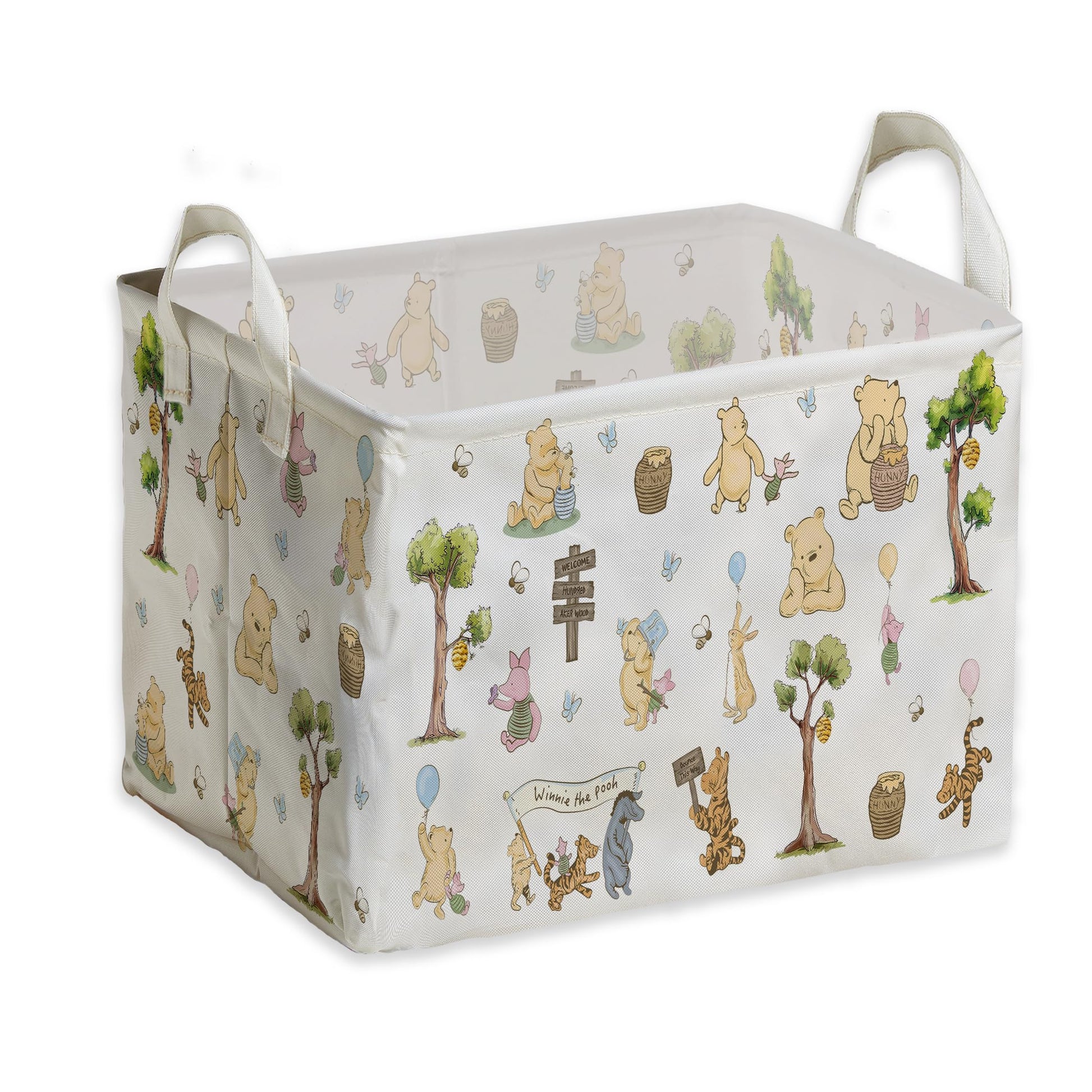 Zsatuiy Winnie Storage Nursery Basket,Large Squarecanvas Laundry Hamper Withwinnie Baby Stuff A Waterproof Pecoating, Foldable,