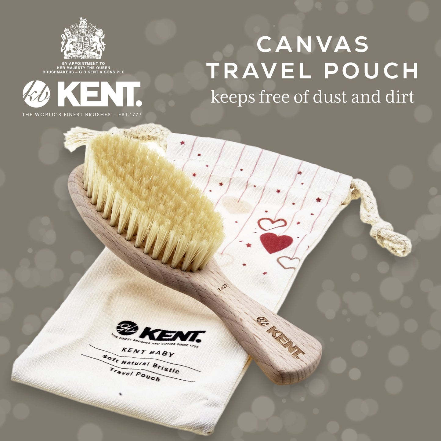 Kent Ba29 Cradle Cap Baby Hair Brush With Soft Natural Bristles And Travel Pouch - Baby Essentials For Newborn Hair Brush Made I