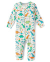 The Children'S Place,Baby Boys,And Toddler Long Sleeve 100% Cotton Zip-Front One Piece Footed Pajamas,Vanilla Dinos,3 Years