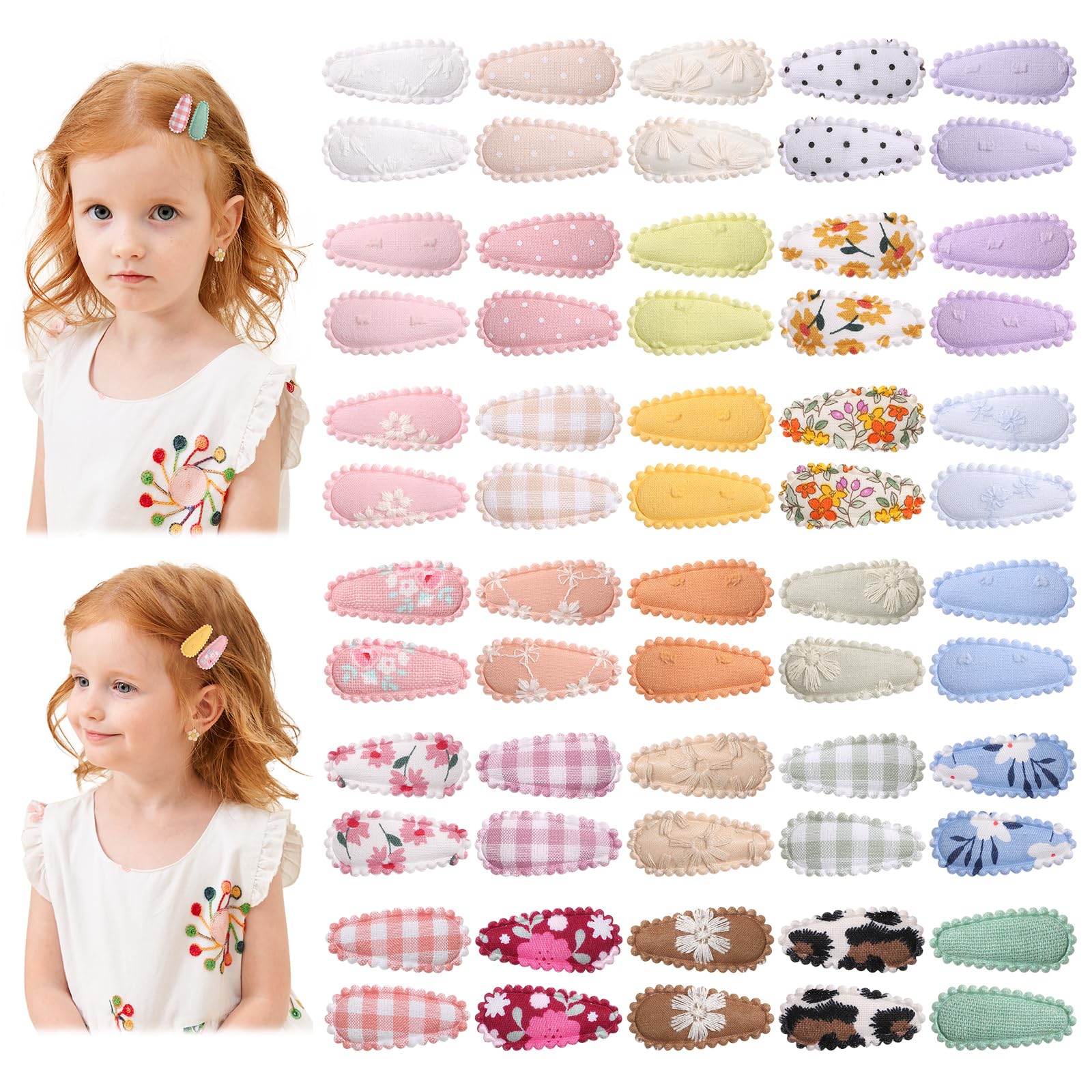 60 Pcs Snap Flower Pattern Hair Clips For Fine Hair - 1.5 Wrapped Mini Barrettes And Hair Accessories For Infants And Toddlers