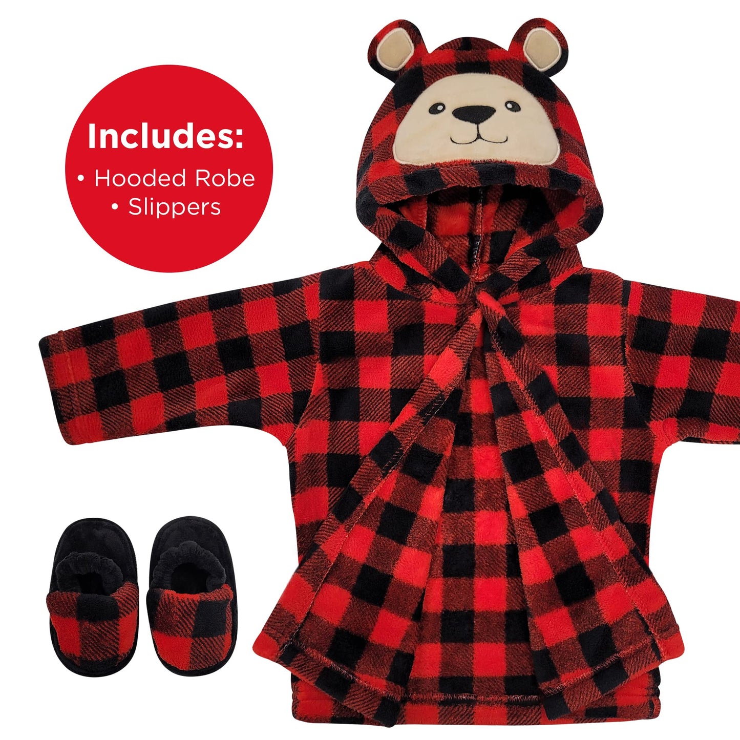 Rising Star Baby Robe - Plaid Bear Baby Bathrobe Towel & Slippers - Bath Robe Spa Set - Best Shower For Boys