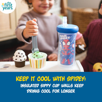 The First Years Spidey And His Amazing Friends Insulated Straw Cups - Toddler Cups With Straws And Dropguard Protection - Kids W