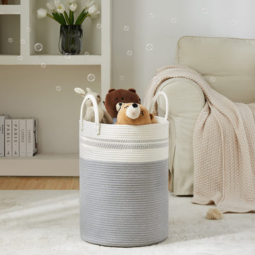 Youdenova Woven Rope Laundry Hamper Basket, 58L Tall Luandry Basket, Baby Nursery Hamper For Blanket Storage, Clothes Hamper For