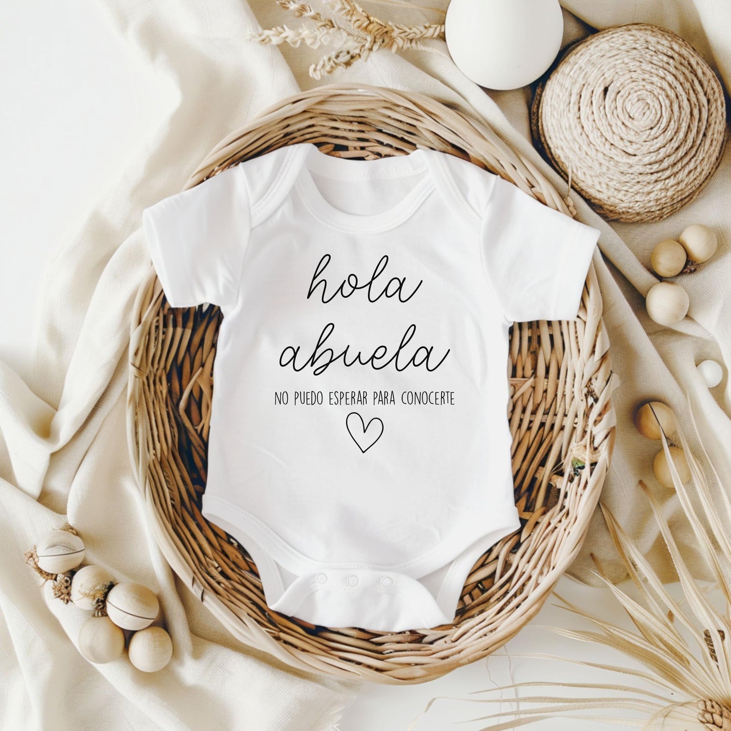 Hola Abuela Spanish Pregnancy Announcement Infant Bodysuit For Grandma - Abuelito Gift For New Baby Reveal! (White)