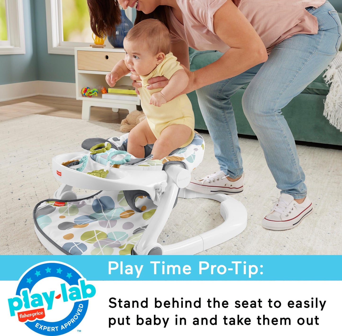 Fisher-Price Portable Baby Chair Sit-Me-Up Floor Seat With Snack Tray, Developmental Toys & Washable Seat Pad, Cute Sloth