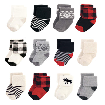 Hudson Baby Baby Boys Hudson Unisex Cotton Rich Newborn And Terry Socks, Buffalo Plaid Moose, 0-6 Months Casual Sock, Buffalo Pl
