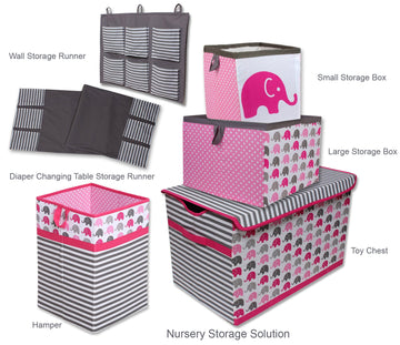 Bacati Collapsible Storage Hamper, Elephants, Pink/Grey, One Size