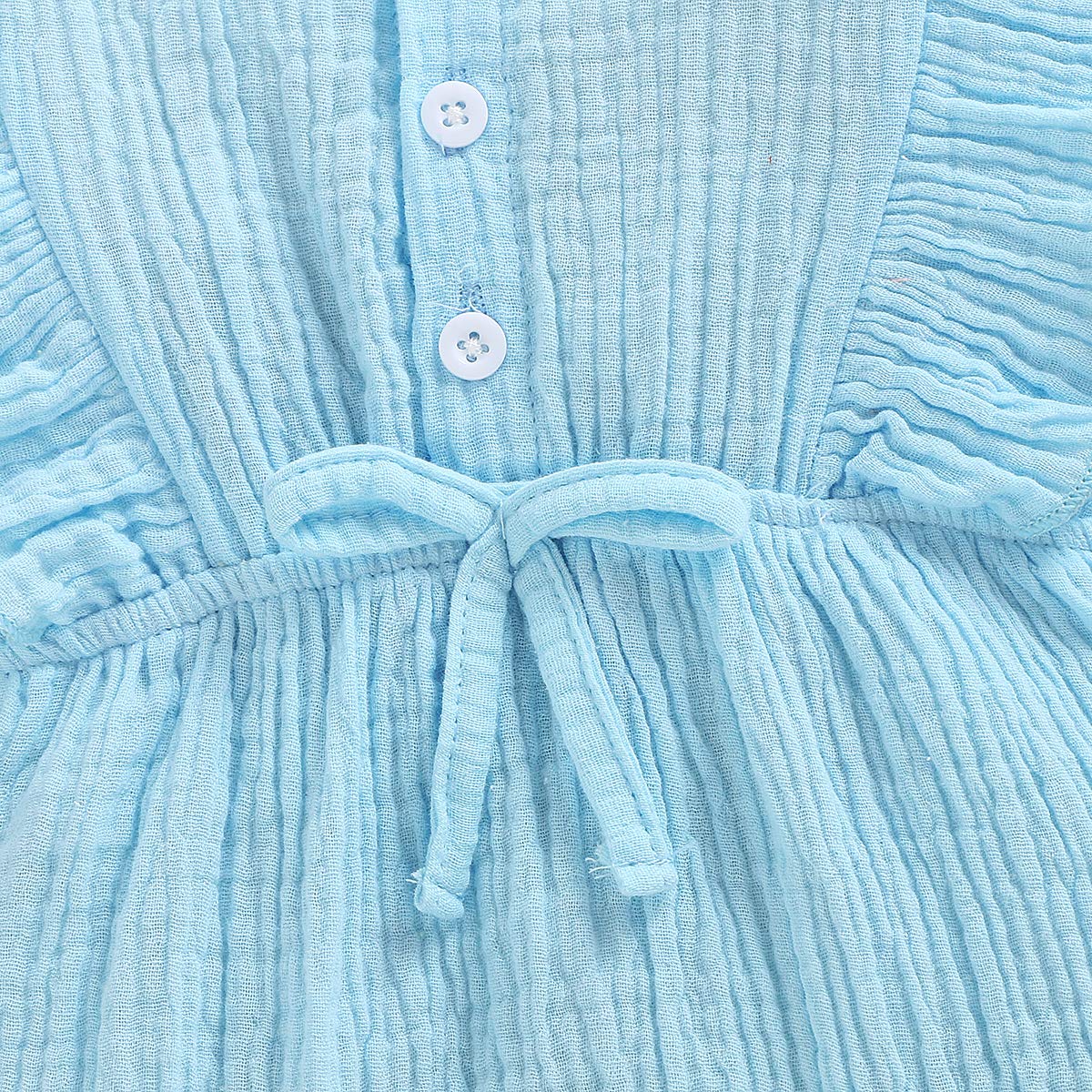 Younger Tree Toddler Baby Girl Ruffled Sleeveless Romper Casual Summer Jumpsuit Cotton Linen Clothes (Button-Sky Blue, 12-18 Mon