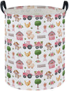 Essme Kids Laundry Basket,Farm Hamper Collapsible Canvas Waterproof Storage Bin for Girls, Pink Hamper,Gift Baskets(Pink Farm)