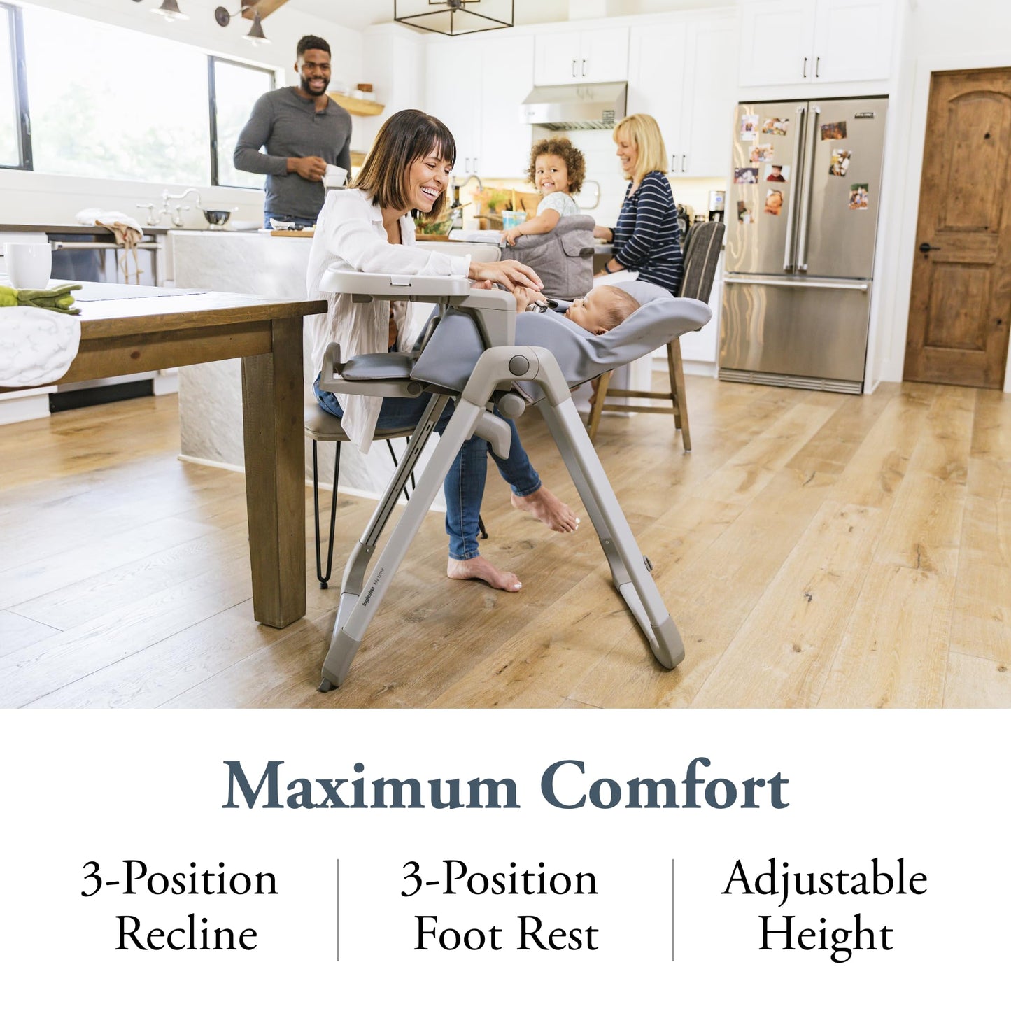 Inglesina My Time Highchair, Sugar - Adjustable High Chair For Babies & Toddlers, 4 Height & 3 Recline Settings, Collapsible, To