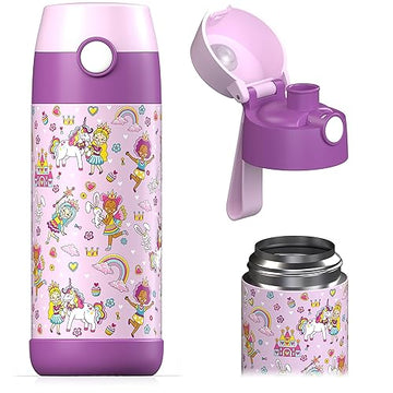 Jarlson Kids Water Bottle - Mali - Insulated Stainless Steel Water Bottle With Chug Lid - Thermos - Girls/Boys (Princess 'Mo