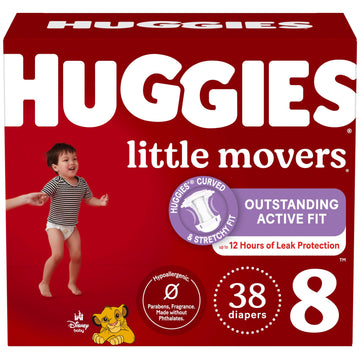 Huggies Size 8 Diapers, Little Movers Baby Diapers, Size 8 (46+ Lbs), 38 Count