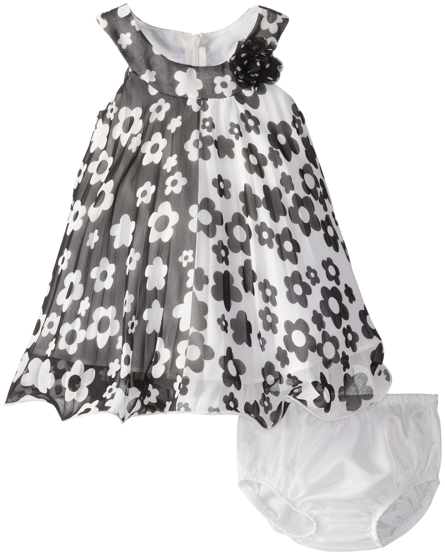 Bonnie Baby Crystal Pleated Trapeze Dress And Panty Set,Black/White,24 Months