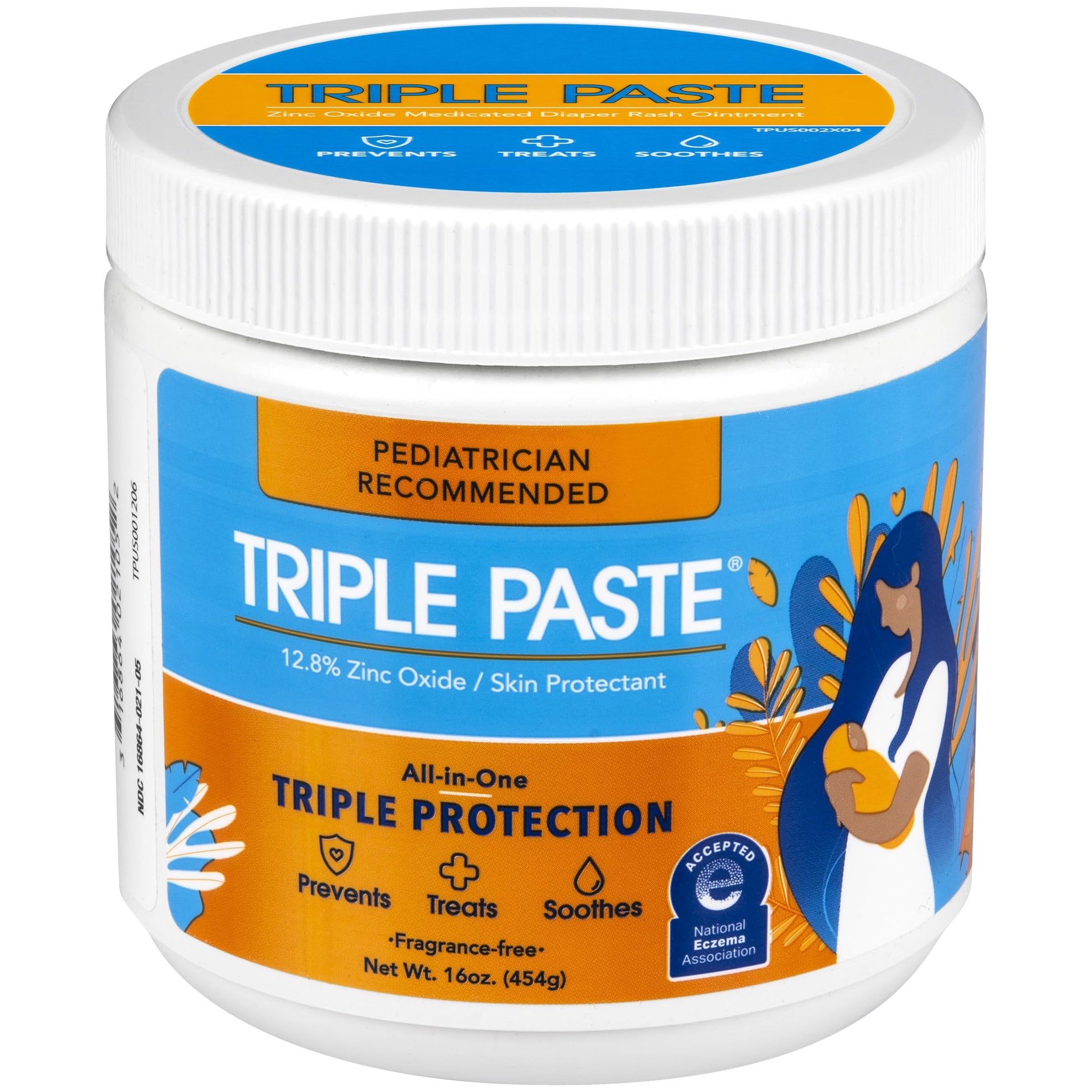Triple Paste Diaper Rash Cream For Baby - 16 Oz Tub - Zinc Oxide Ointment Treats, Soothes And Prevents Diaper Rash - Pediatricia