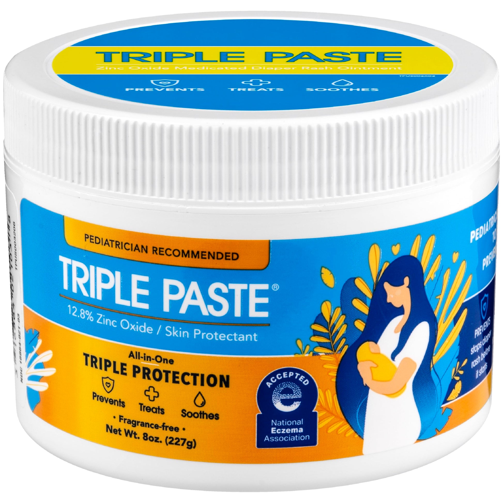 Triple Paste Diaper Rash Cream For Baby - 8 Oz Tub - Zinc Oxide Ointment Treats, Soothes And Prevents Diaper Rash - Pediatrician