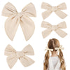 Deeka 4 Pcs Beige Cotton Linen Hair Bows 3 Styles 5' & 4' Handmade Hair Bow Set For Toddler Girls Alligator Hair Clips Knot Bo