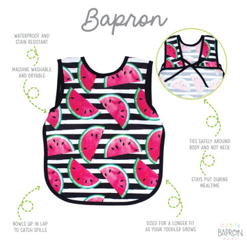 Bapronbaby Watermelon Stripes Bapron - No Neck Tie Safer Bib For Baby & Toddler - Soft Waterproof Stain Resistant - Machine Wash