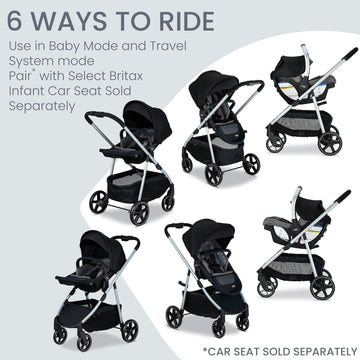 Britax Grove Modular Stroller, Lightweight Stroller With Cozyfit Insert And Bumper Bar, 6 Ways To Ride, Safewash, Pindot Onyx
