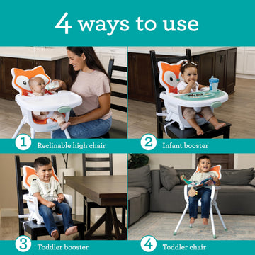 Infantino Grow-With-Me 4-In-1 Convertible High Chair, Fox-Theme, Space-Saving Design, Booster And Toddler Chair For Infants & To